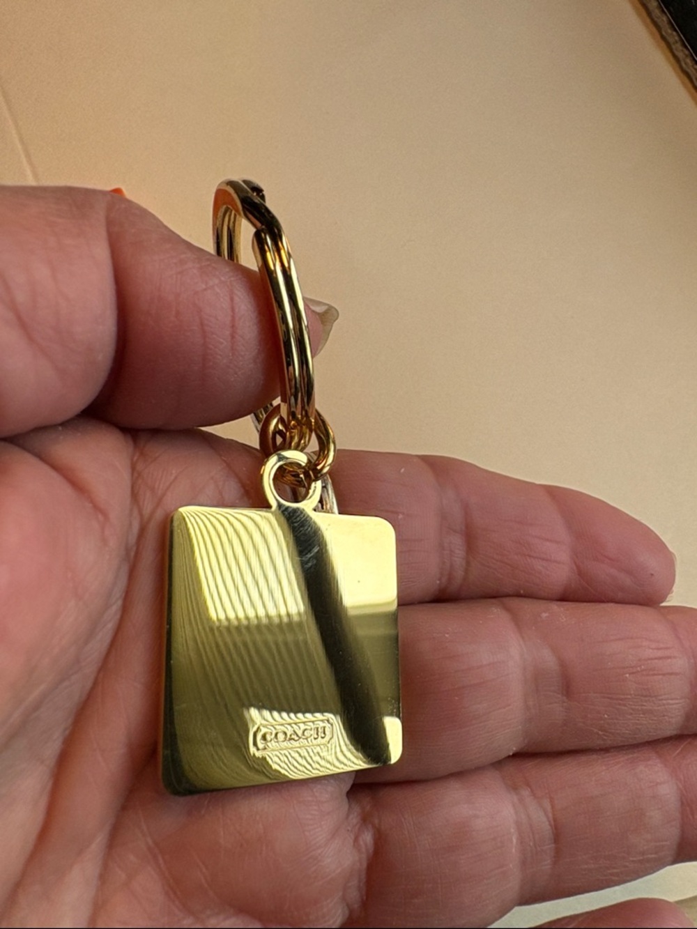 Coach Square Enamel Keychain in Pink, Purple & Blue with Gold Hardware - Picture 3 of 5